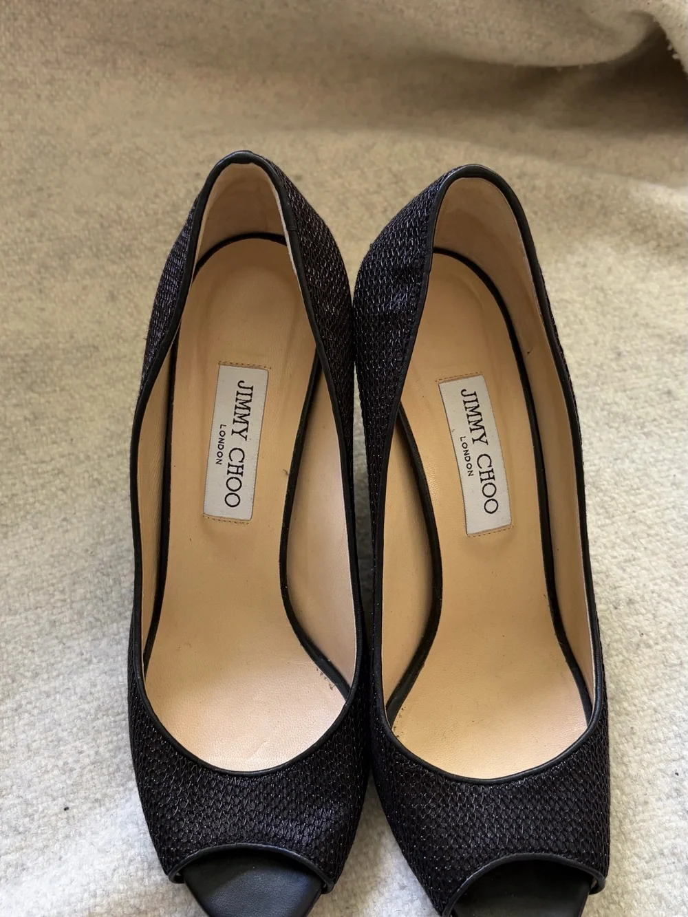 Jimmy Choo Black Open-Toe Wedge Pumps